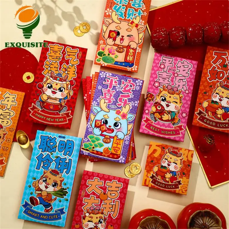 

Красный конверт с символом благоприятности, красный конверт с мультяшным рисунком, уникальный дизайн, счастливые деньги. Красный конверт в год Дракона