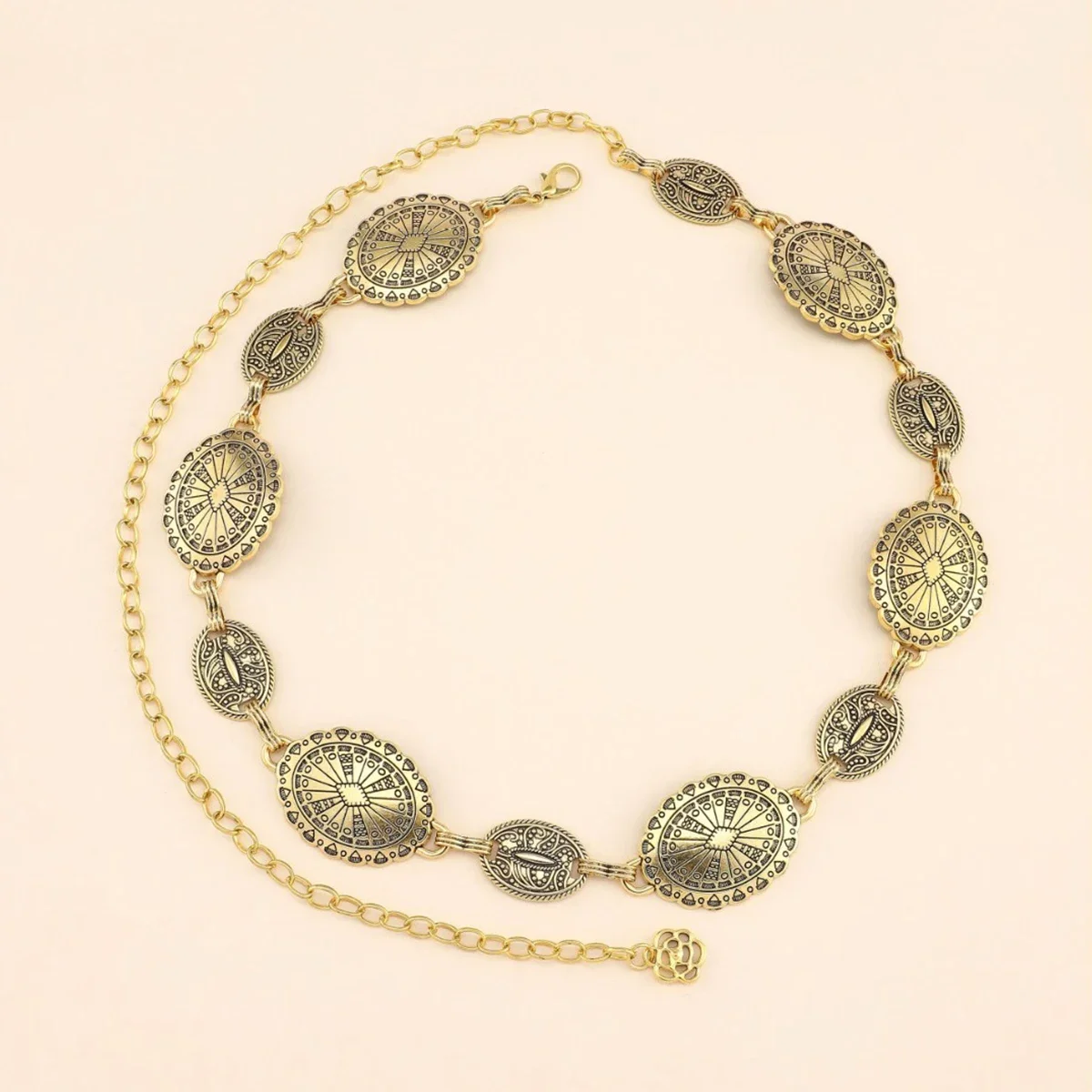New fashion oval metal waist chain for women retro style gold color female belt jewelry gift