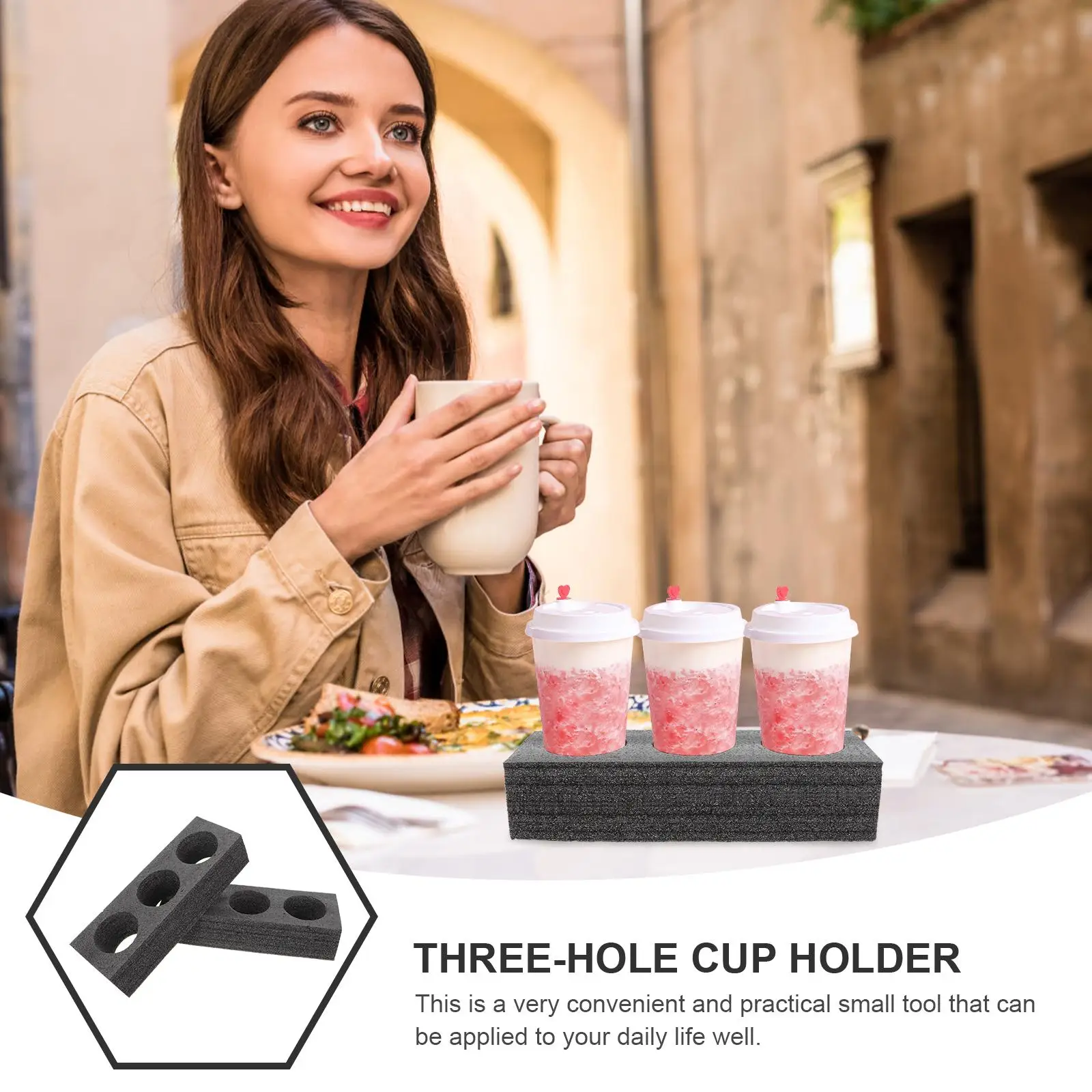 2pcs Cup Tray Black 3 Hole Pearl Cotton Drink Carrier Milk Milk Tea Packing Tray Tea Coffee Takeout Mug Storage