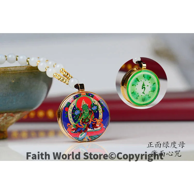 

2PCS Greco-Buddhist pocket travel efficacious Mascot Safety Bless Green Tara Padmasambhava Guru buddha COPPER Pendant Amulet box