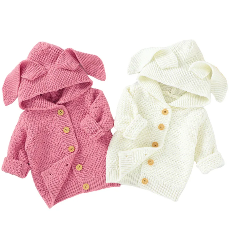 

New Baby Sweater Baby Boy Girl Clothes Rabbit Ear Hooded Long Sleeves Infant Knitted Cardigan Coat Kid Toddler Knitwear Autumn