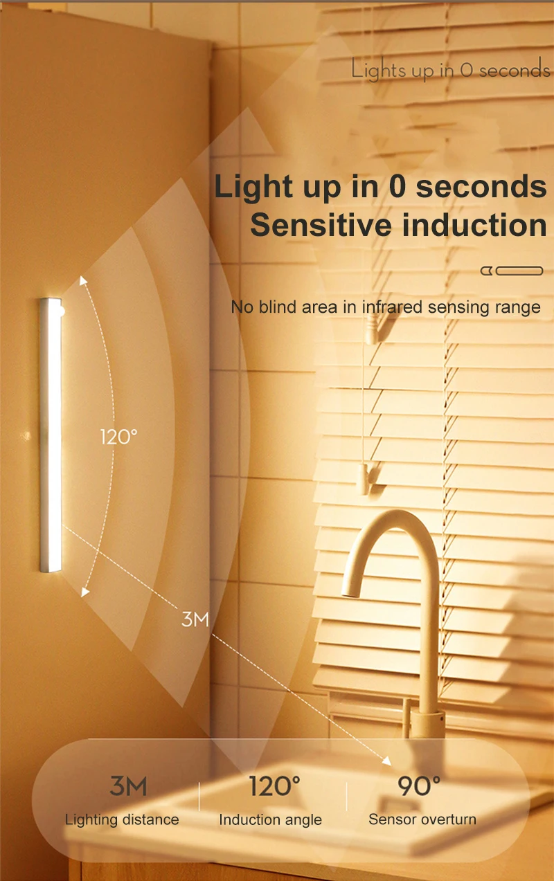 Description Picture 6 of itemLED Night Light Wireless Under Cabinet Lamp Tube Motion Sensor Closet Bulb USB Rechargeable Bedroom Detector Lighting Bar CP