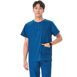 Durable Navy Crew - Neck Nursing Uniform - Breathable Polyester Cotton Blend - L(70 - 80KG) (Indigo Set)