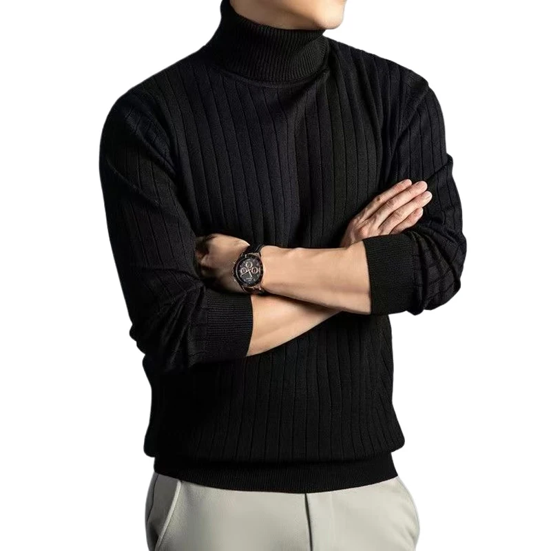 Animal Game Men's Warm Cold Blouse Woolen Casual Sweaters Turtleneck Stripe Pullover Sweater Outdoor Knitwear Jerseys Basic Tops