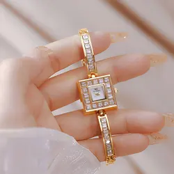 Vintage Crystal Square Diamond Watch Dial Pointer Style Quartz Women's Watch Waterproof Small Bracelet Clock Gift Montre Femme