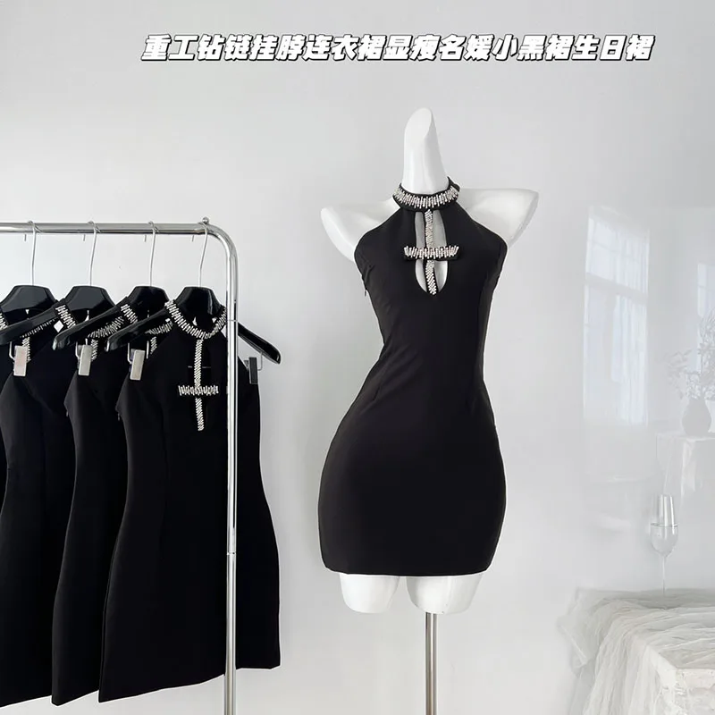 

Fashion Diamond Womens Dresses Summer Halter Neck Sleeveless Princess Mini Dress Ladies Elegant Party Club A-line Dresses