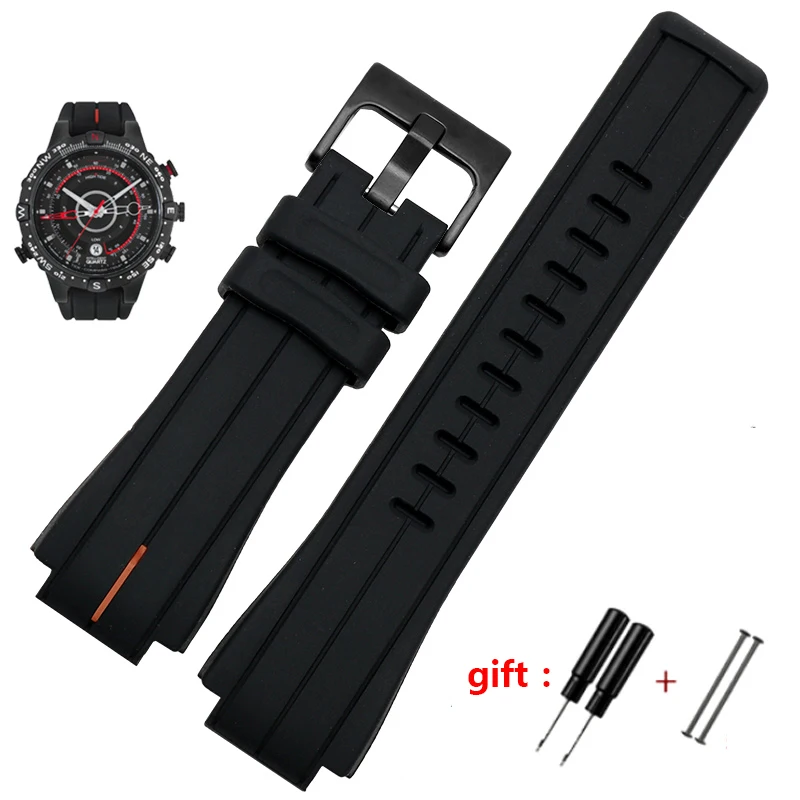 Timex Black Waterproof Silicone Sports Strap - High Quality Rubber Band, 24mm