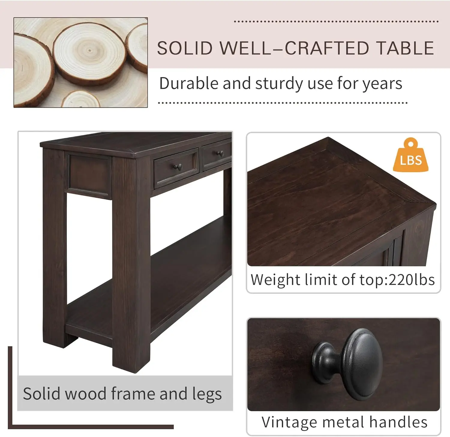 Console Table Hallway Sofa Entryway Side Table 63" Long Furniture with 4 Drawers and Bottom Shelf for Living Room Home Decor 4