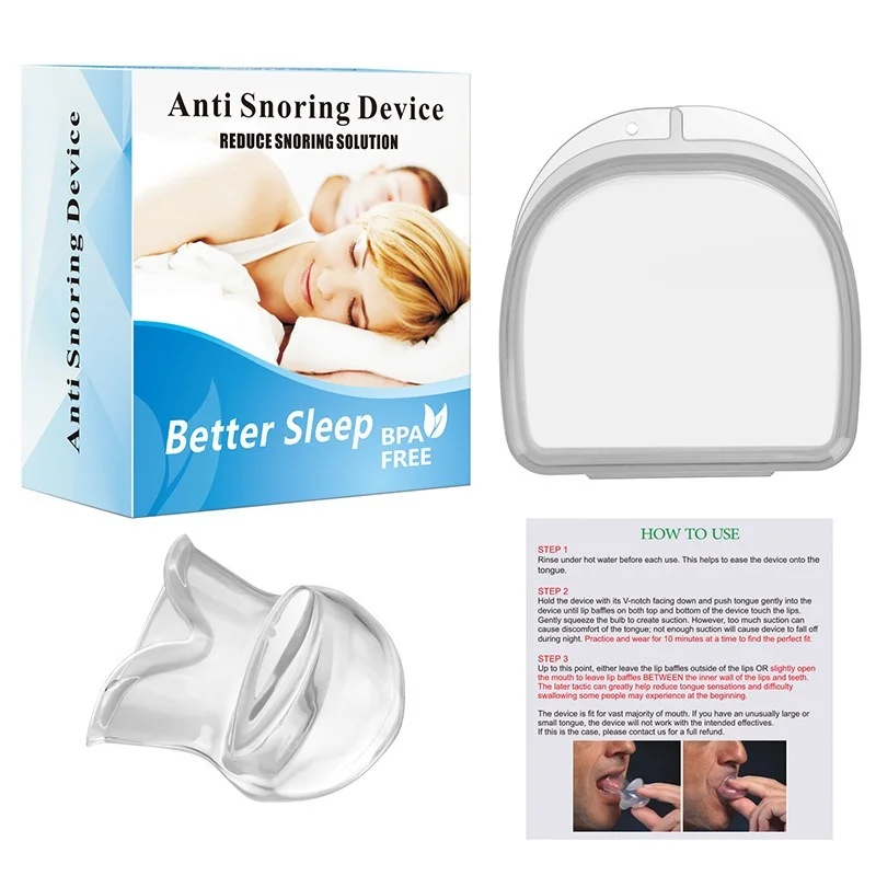Silicone Anti-Snore Tongue Retainer and Mouthpiece Aid