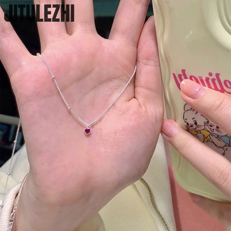 925 Sterling Silver Necklace Pendant For Women Jewelry Love Small Mini Red Heart Pendant Simple Heart Shaped Collar
