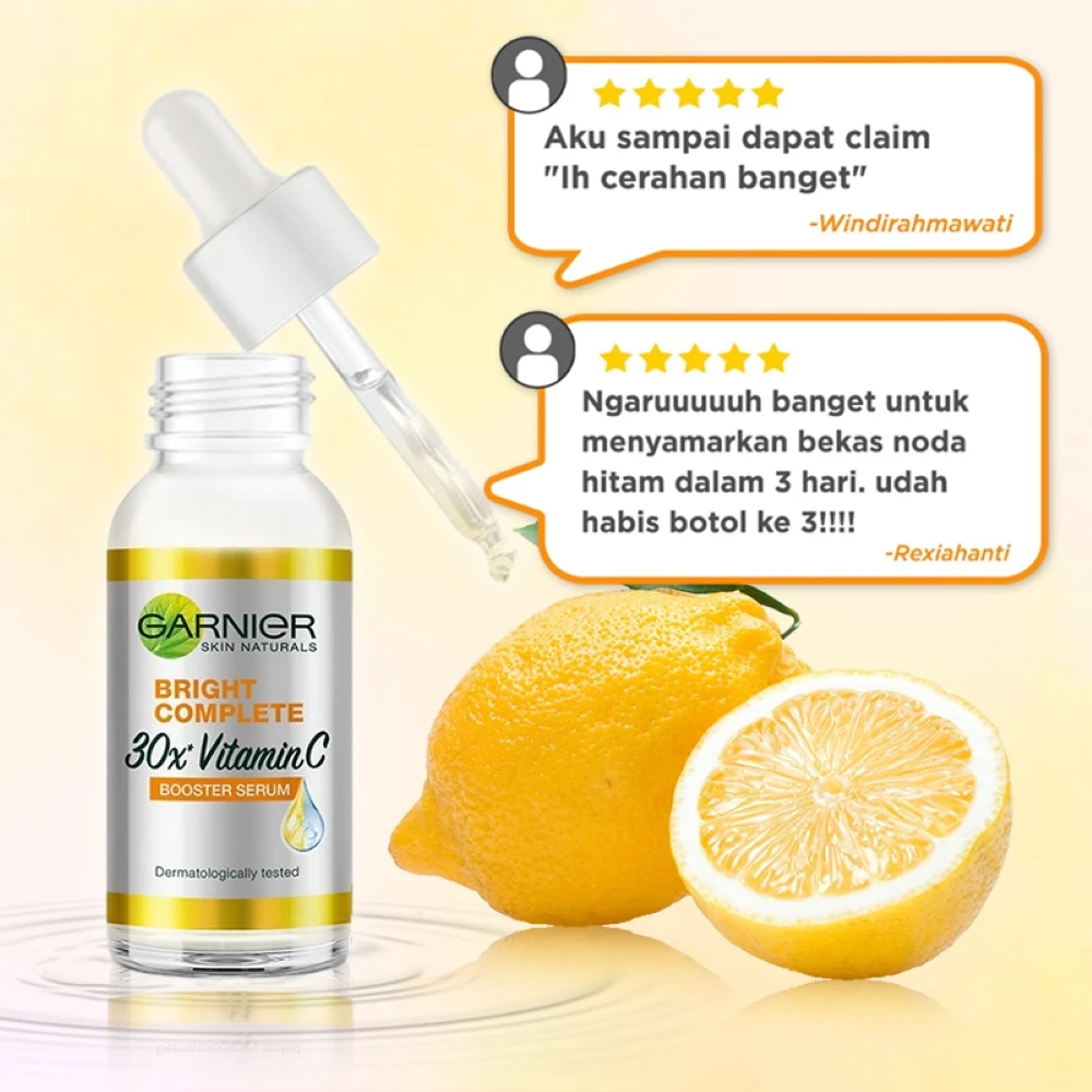 „Garnier Bright Complete“ 30 kartų vitamino C niacinamido serumas, balinantis odos toną, „Essence Fade Acne Mark“ grožio produktai, 30 ml._voghion.com
