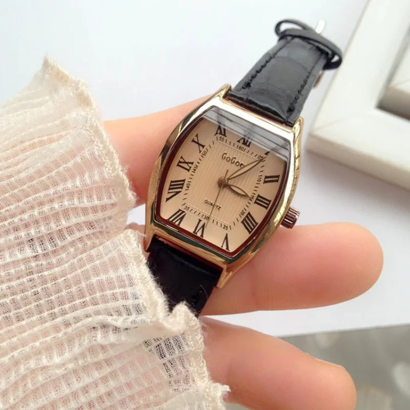 Watch for Women Small Ladies Wristwatches Brown Retro Vintage Leather Bracelet Watch Black Quartz