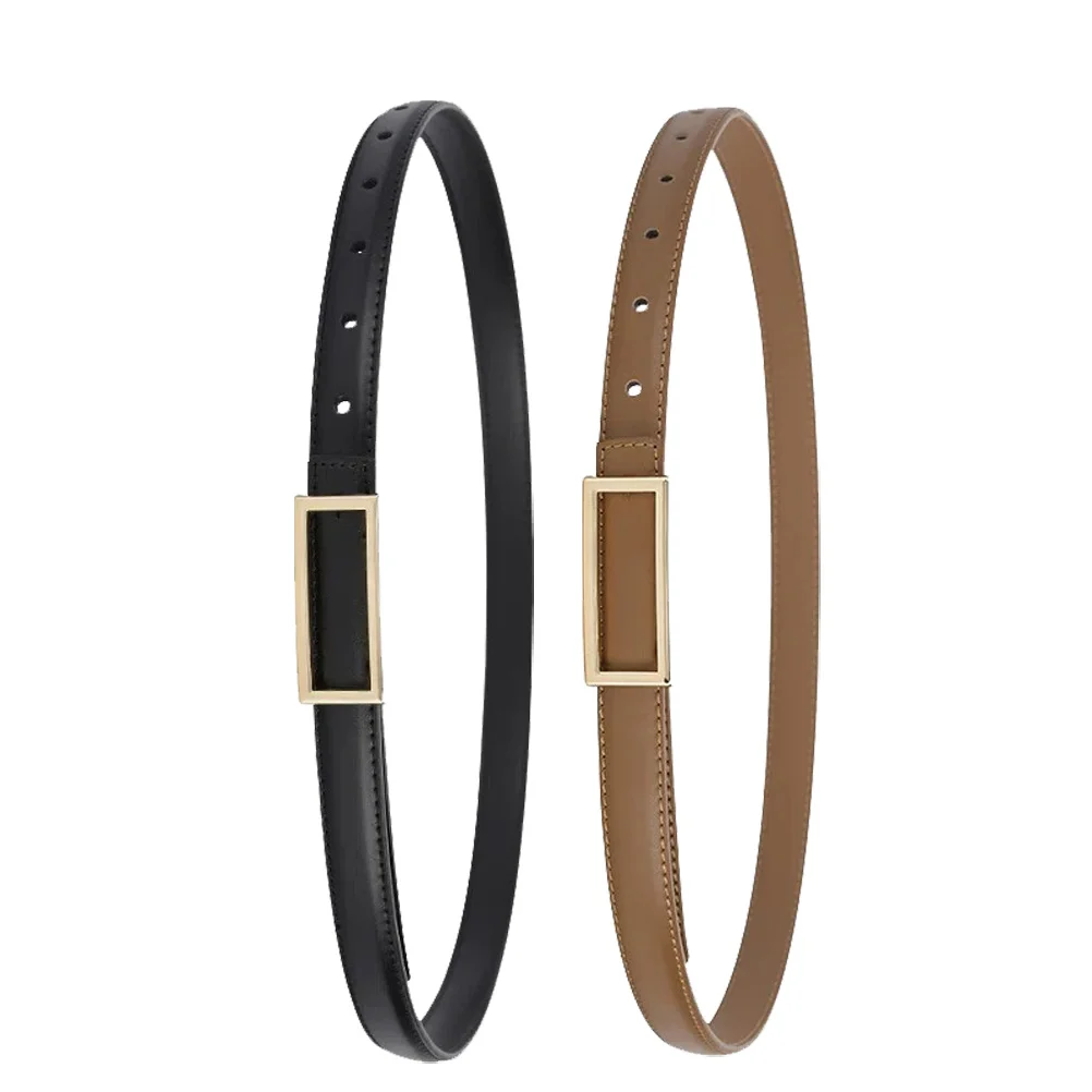 

2pcs Thin PU Belt for Women Minimalist Belt Girls Belt Summer Belt with Metal Buckle