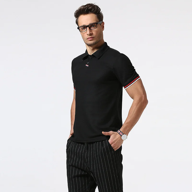 

Summer Casual Polo Shirt Men's Simple Stripe Splicing Men's Lapel Solid Color Slim Short Sleeve T-shirt