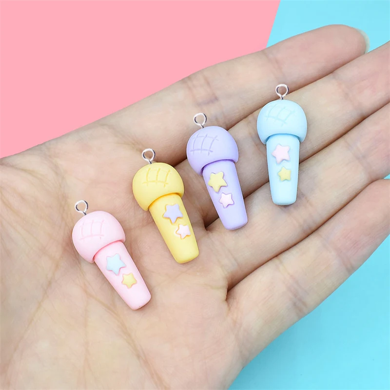 10Pcs Macaron Star Microphone Charms Resin Flat Back Cabochon For Necklace Earrings Making Jewelry Lovely Pendants C623