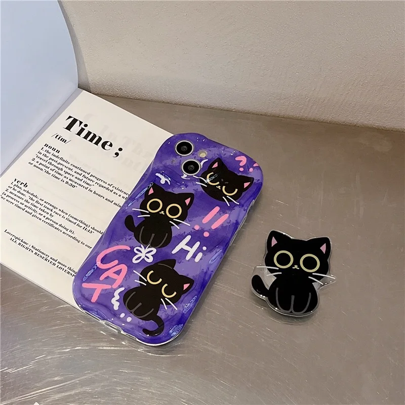 Dark Cat Grip Tok Holder Wave TPU Soft Phone Case
