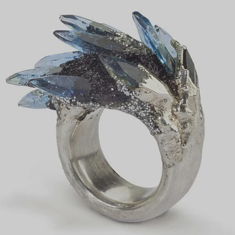 Finger Ring Milangirl Vintage Blue Crystal Rings Women Column Stone Finger Ring Carved Engagement Boho Wedding Jewelry