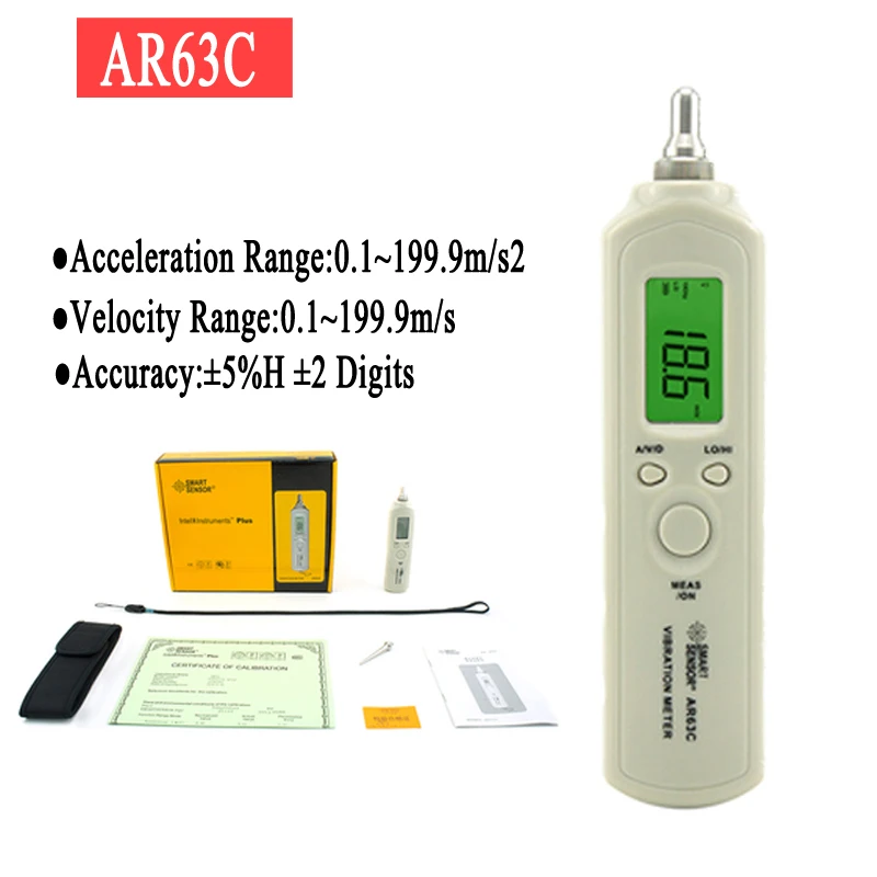 Vibration Analyzer SMART SENSOR AR63C Pen Vibration Meter Tester Velocity Acceleration Displacement Measurement