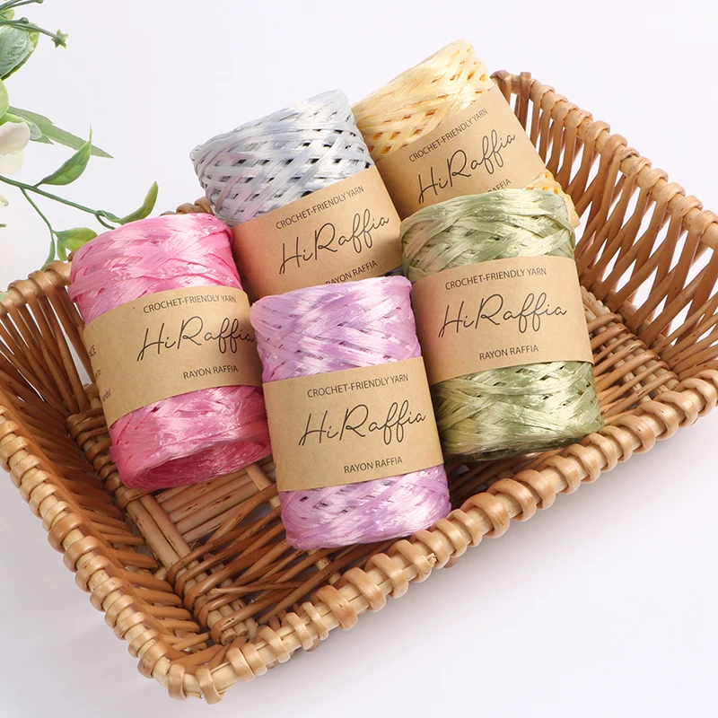 80M Metallic Shiny Natural Raffia Straw Yarn For Hand-knitted Crochet Grass Paper Hat HandBag Cushion Baskets Thread Summer DIY 3