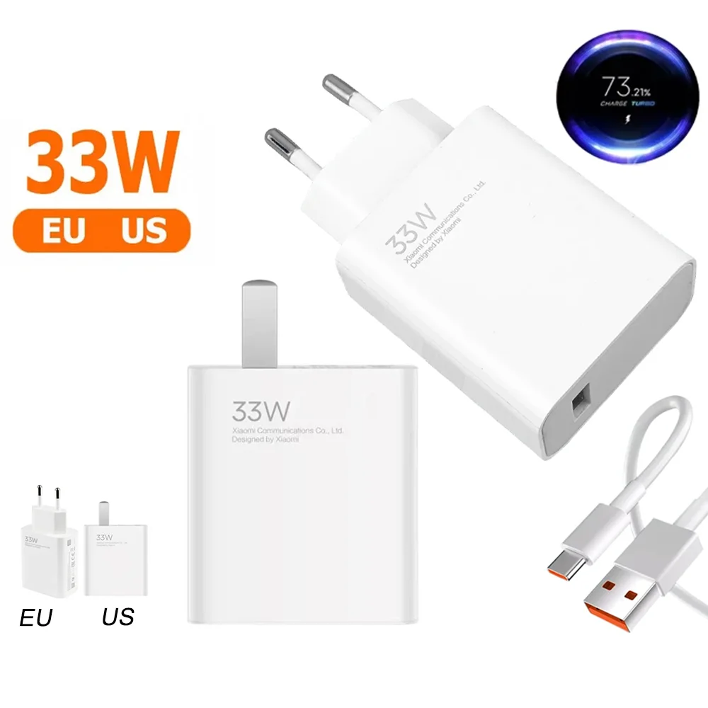 33W USB Charger Quick Charge Mobile Phone Power Adapter For Xiaomi Huawei 6A USB Type C Cable QC 3.0 Fast Charger Data Cable Set BEST SELLERS