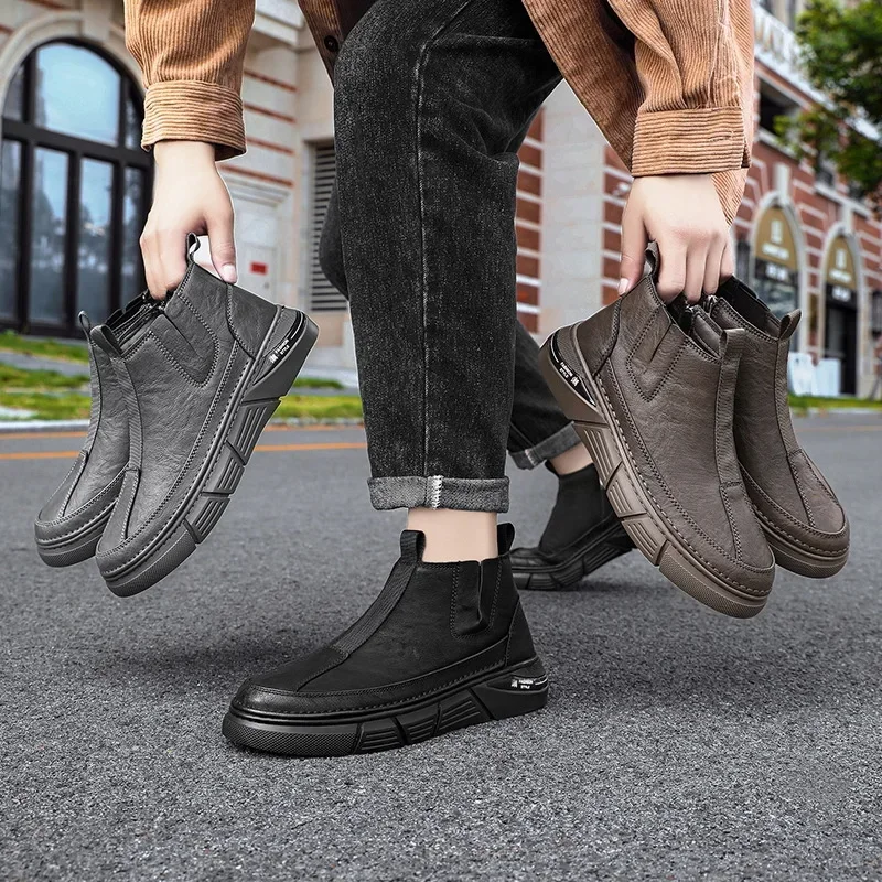 Men's Shoes New Men's Shoes Brand Designer British Style High Top Casual Sport Male Thick Sole Vulcanized