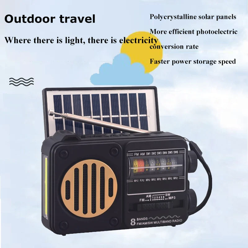 Receptor de Rádio com Lanterna, Bluetooth Speaker,