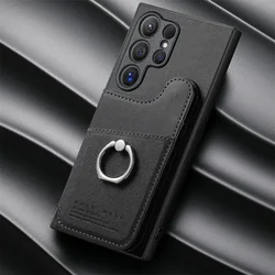 RFID - blocking Magnetic Wallet Phone Case with Card Holder Cover - Galaxy S21 (Black)