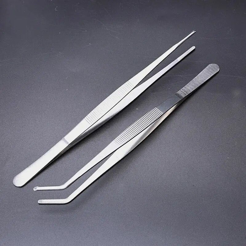 

5 Sizes Barbecue Food Tong Stainless Steel Straight Curved Tweezer Toothed Tweezer Home Medical Garden Kitchen BBQ Tool