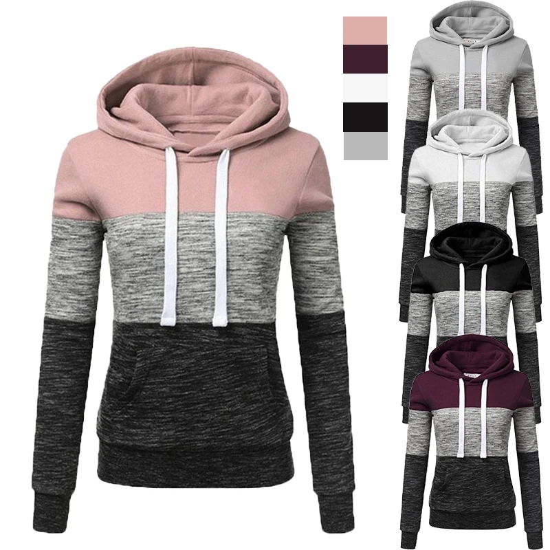 Women's solid color three color hoodie sports top fashionable women's hoodie pullover slim fit hooded jogging hoodie fashionable men s sportswear jogging suit printed three color patchwork hoodie sports pants sportswear suit set