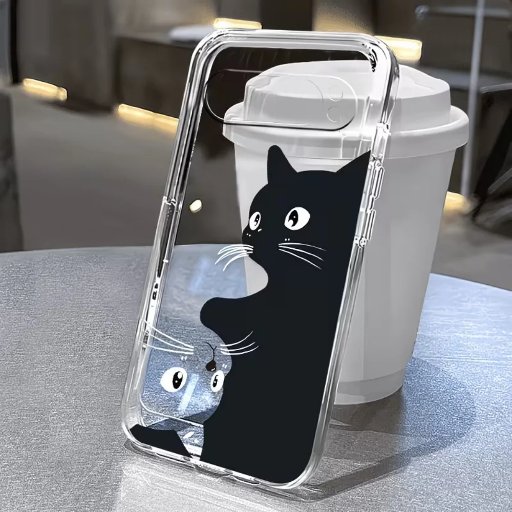 Black and White Cat Print Transparent Lightweight Phone Case Back Cover