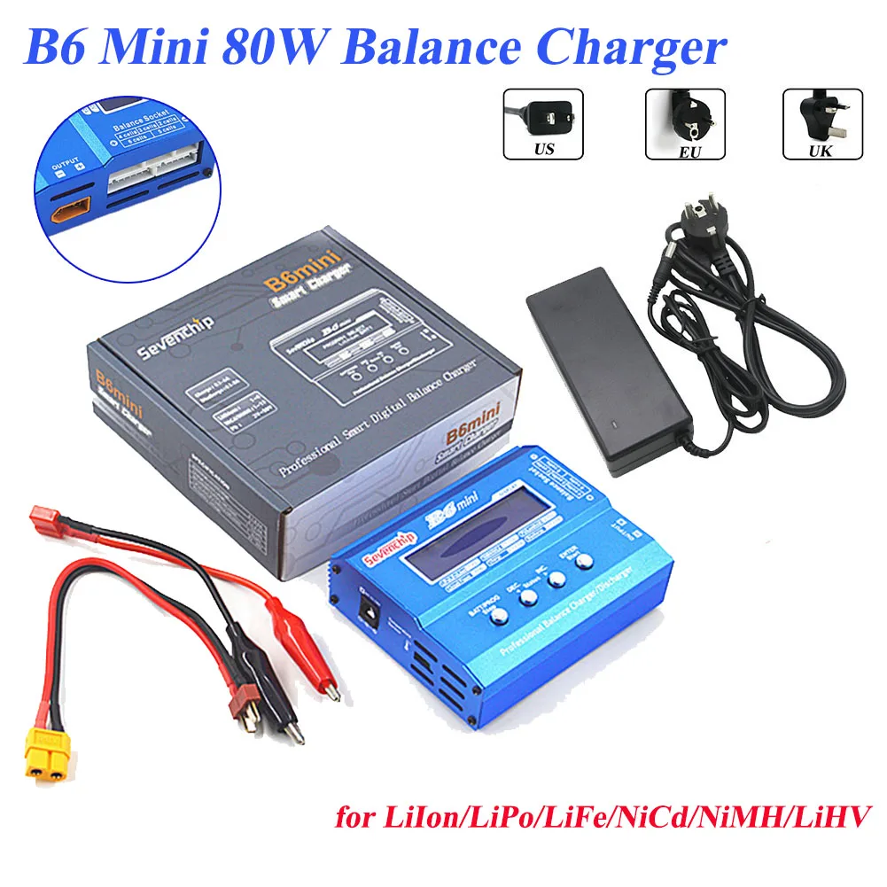 

B6 Mini 80W Balance Battery Charger Lipo NiMh Power Supply Li-ion Ni-Cd LiHV Digital RC Discharger T/XT60 Plug 15V 6A Adapter