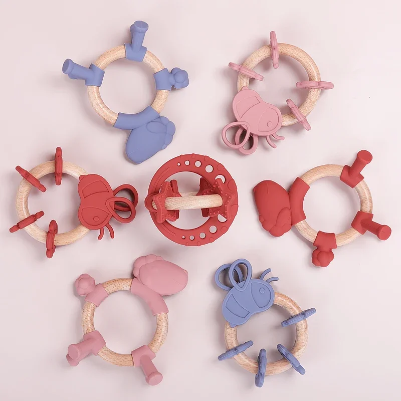 New Colors Baby Teethers Toy Silicone Wooden Teethers For Baby