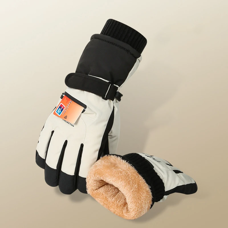 Ski Gloves Women Waterproof Padded Thickened Cotton Winter Touch Screen Warm Windproof Outdoor Riding Motorcycle Sports Men Soft