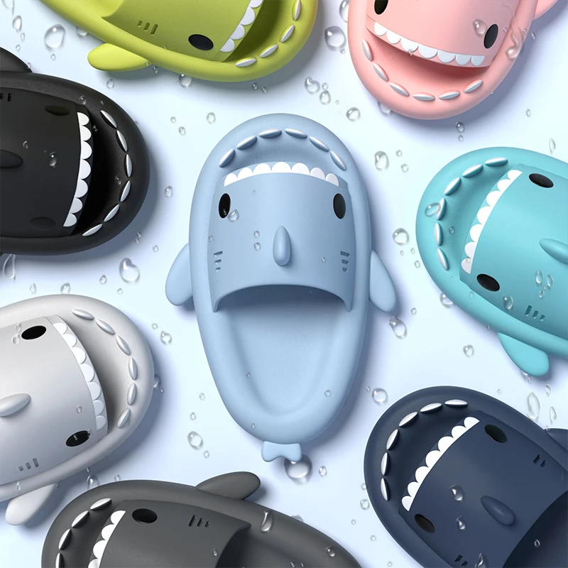 Women's Slippers Cute Cartoon Shark Men Slides Anti Slip High Quality Thick Sole Indoor Outdoor Beach Couple's Sandals 1