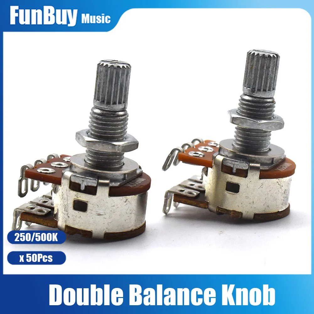 

50pcs Double balance Stacked Knurled Stalk Guitar Bass Volume Tone Control Pots Potentiometer Switch MN250K MN500K