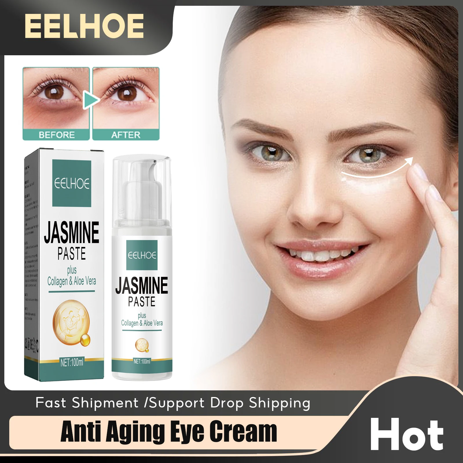 

EELHOE Anti Dark Circles Eye Cream Remove Eye Bags Puffiness Nourish Whiten Fade Fine Line Firming Moisturize Massage Eyes Cream