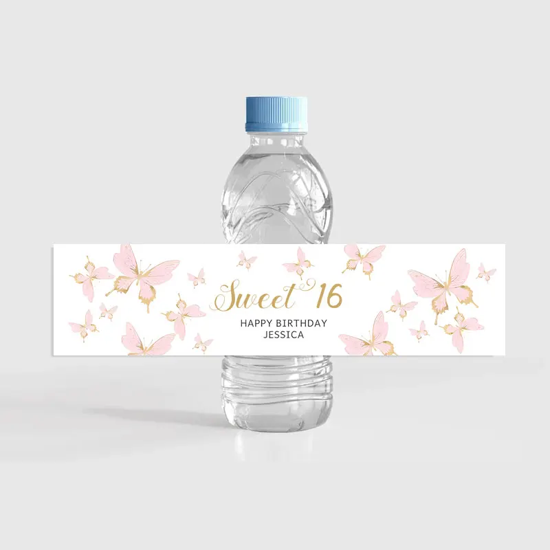 Custom Personalized Butterfly Birthday Party Water Bottle Stickers Floral Bottle Labels Girl Happy Birhday Baptism Wedding Decor