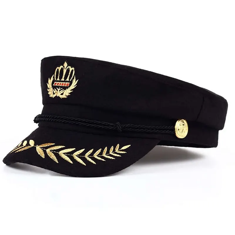 Crown Wheat Ear Embroidery Military Hats Flat Top Baseball Caps For Women Outdoor Sports Military Hats Cadet Sunscreen baseball cap