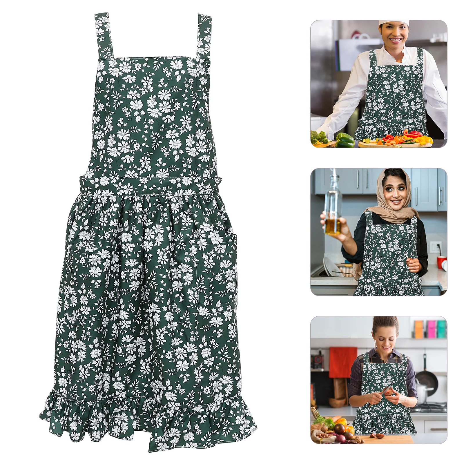 

Flowers Floral Patterned Apron Home Cooking Apron Adjustable Belt Kitchen Apron