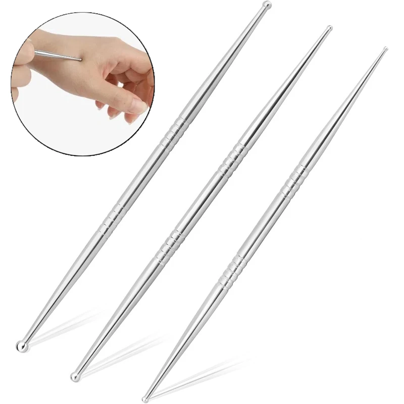 3Pcs Stainless Steel Manual Acupuncture Pen Trigger Point Massager Deep Tissue Facial Massage Tool for Body Meridian Pain Relief