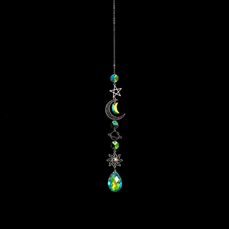 Crystal Wind Chime Moon Sun Catcher Diamond Prisms Pendant Dream Catcher Rainbow Chaser Hanging Drop Home Garden Decor Windchime 4