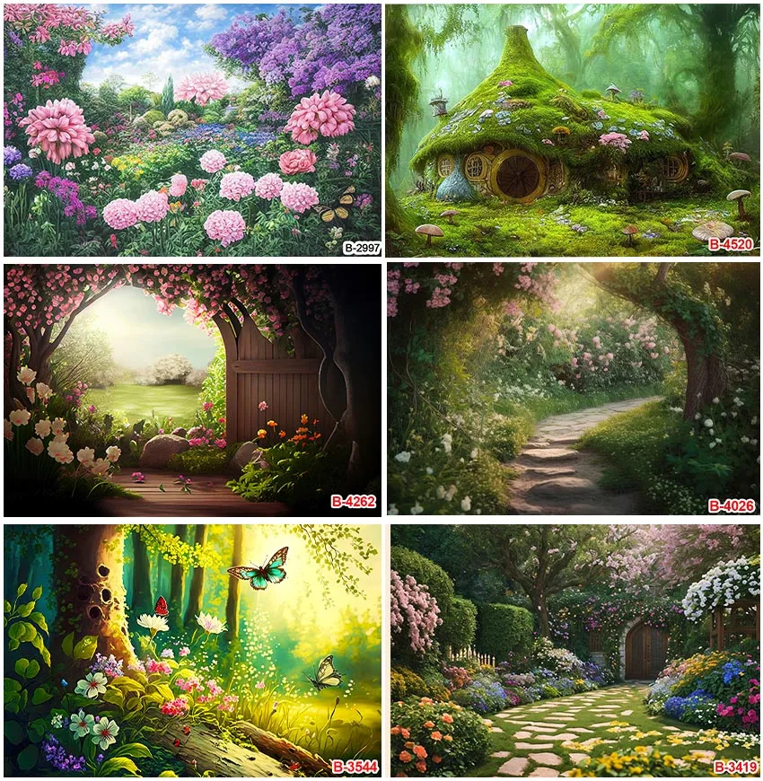 

Фон для фотосъемки с изображением природных пейзажей весеннего сада цветов леса украшение стены для новорожденных приключений туров дня рождения