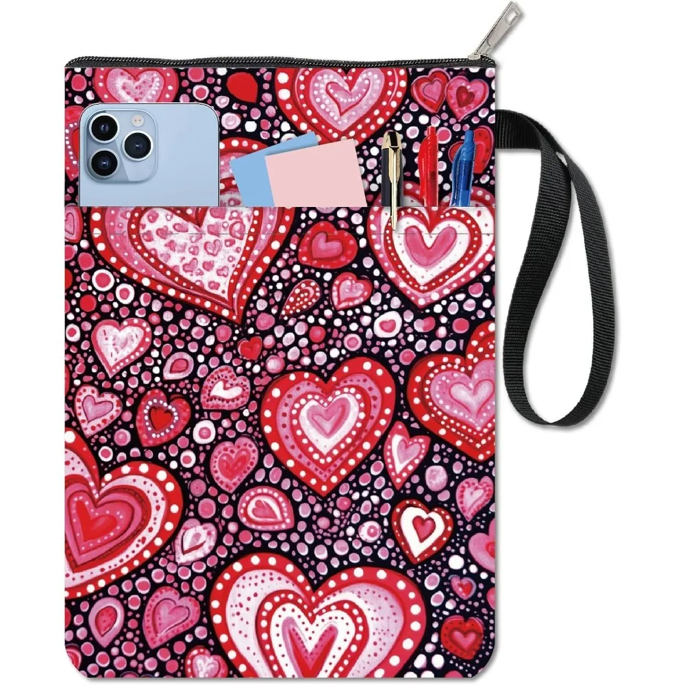 Heart Book Covers Pink Book Protector Y2K Sleeve for Paperbacks Washable Fabric Cloth Cover with Zipper and Extra