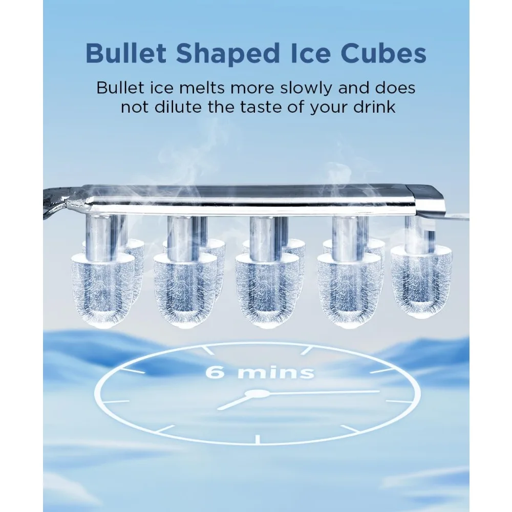 Portable Ice Machine with Self-Cleaning, 26.5lbs/24Hrs, 9 Bullet Ice Cubes in 6 Mins, Basket