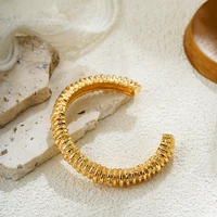 Punk Vintage Metal Texture Stackable Open Bracelet for Women Gold Plated Geometric Adjustable Jewelry Fashion Accessories Gifts 2