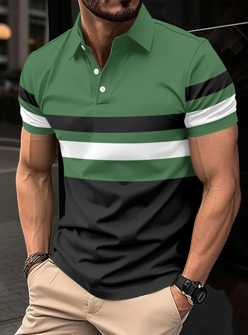 Europe and America cross-border 2025 summer new short-sleeved POLO shirt striped men's sports and fitness polo shirt top 9 S8c0974b27ea4459cbeefeb3c9b8ad2166