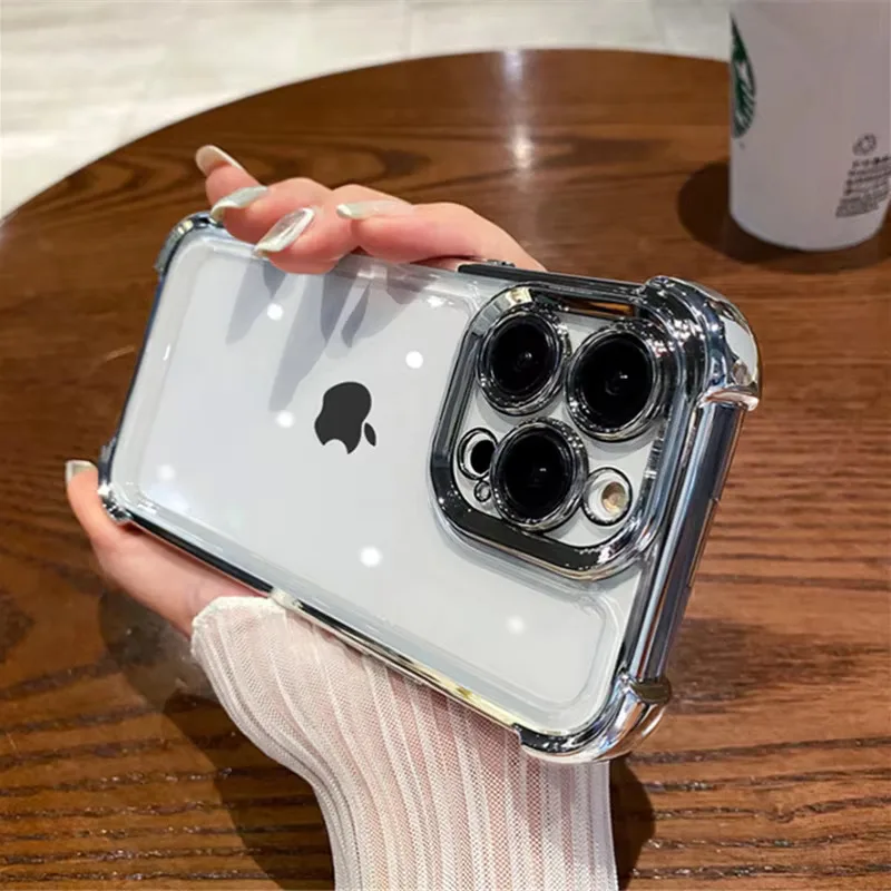 Luxury Purple Plating Clear Shockproof Phone Case For iPhone 14 13 16 15 Pro Max Plus XS XR X Four Corner Silicone Soft Cover 2