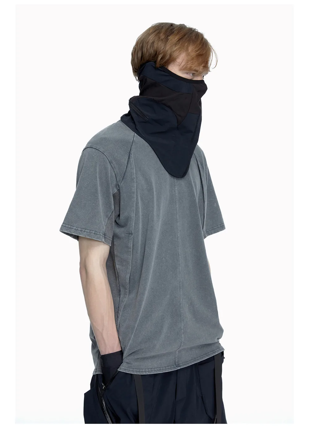 Reindee lusion 23ss 201 structural cut pure cotton t-shirt stacked structure diamond shape hem techwear gorpcore