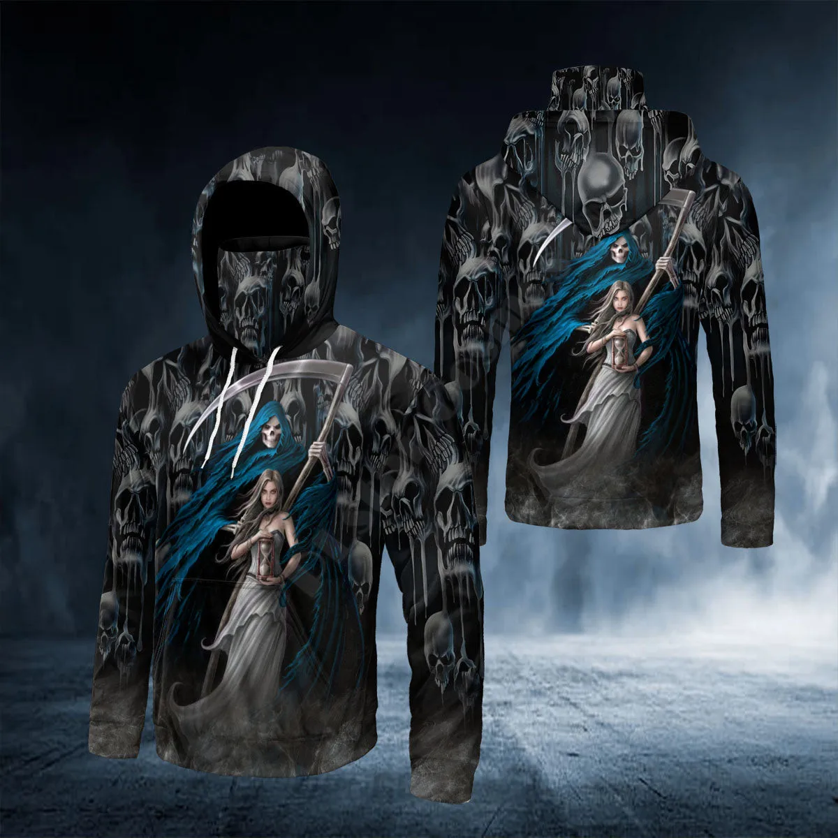 Death And Angel Forbidden Couple Love Skull 3D Printed Bandana Hoodie US Size Women For Men Casual Pullover Hoodie Mask Warm