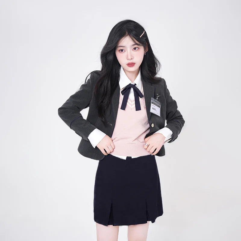 2024 Korean Female Student Suit Jacket Pleated Skirt Japanese Jk Uniform Set Girls School Dresses Sailor Suit 2